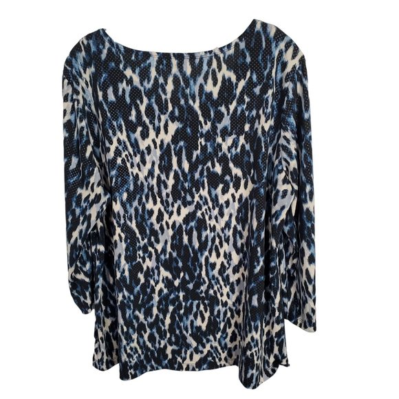 Susan Graver Size XL Top Leopard Print Dotted Liquid Jersey Knit Scoop Neck - Picture 3 of 8
